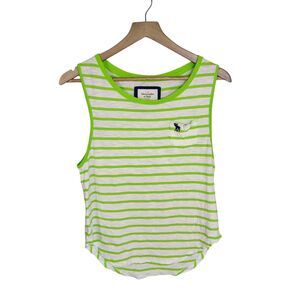 Abercrombie & Fitch Neon Green Striped Tank Top XS Logo Pocket Preppy Y2K Beachy